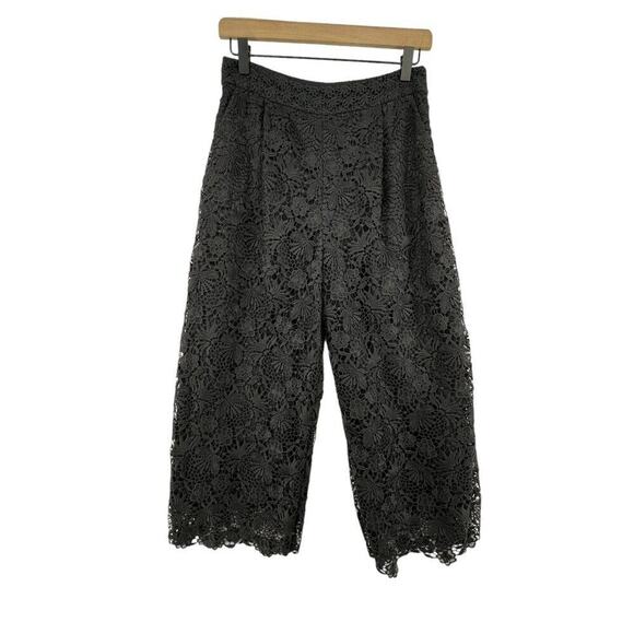 Diane Von Furstenberg Pants Size 4 Holly Full Lace Culotte Pockets Black Cropped - Picture 1 of 4
